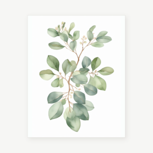 Botanical watercolour print - eucalyptus stems in sage and grey-green