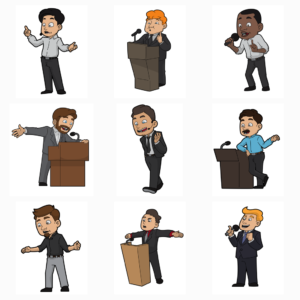 mockup-public-speaking-graphics Public speaking illustrations, 25 men and 25 women