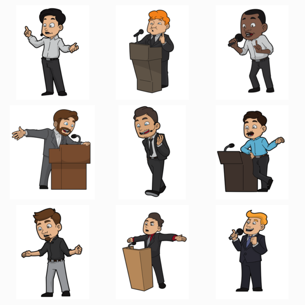 Public speaking illustrations, 25 men and 25 women